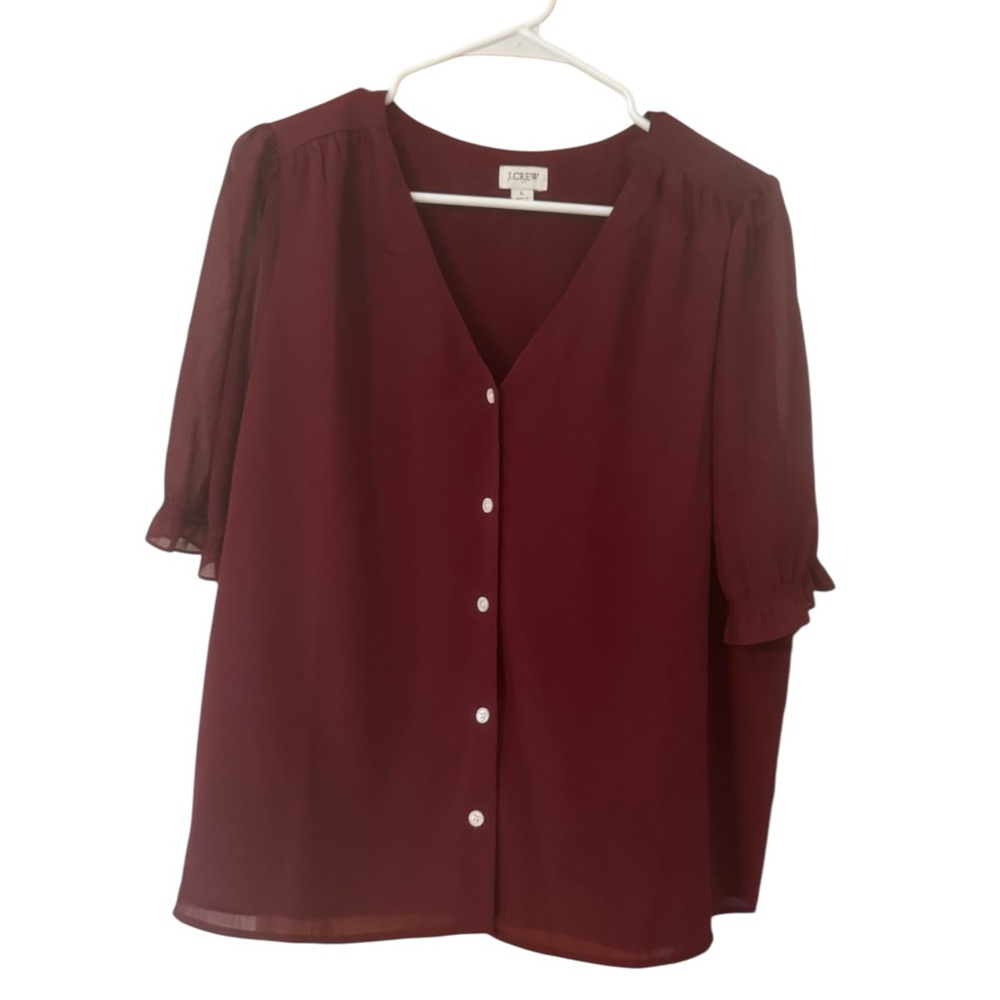 J. Crew Deep Wine Short Sleeve Blouse – Size Large